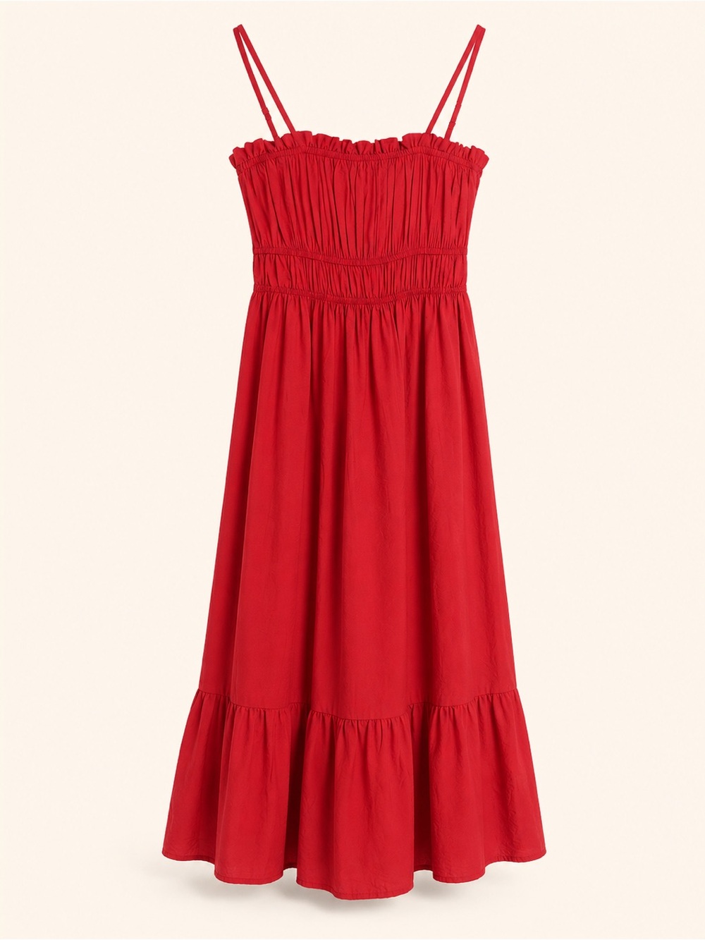 Popular 21 Red Smocked Ruffle Strap Midi Dress Size Small